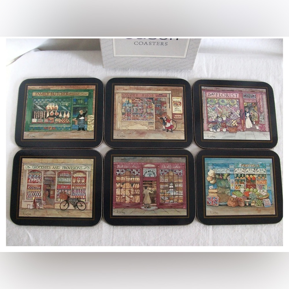 EDWARDIAN SHOPS RECTANGULAR CORK COASTERS SET 6